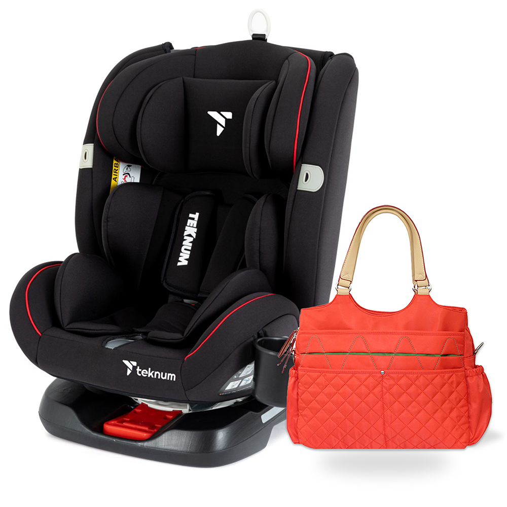 Teknum - Evolve 360 Car Seat 0-12yrs with Sunveno Fashion Diaper Bag -Black