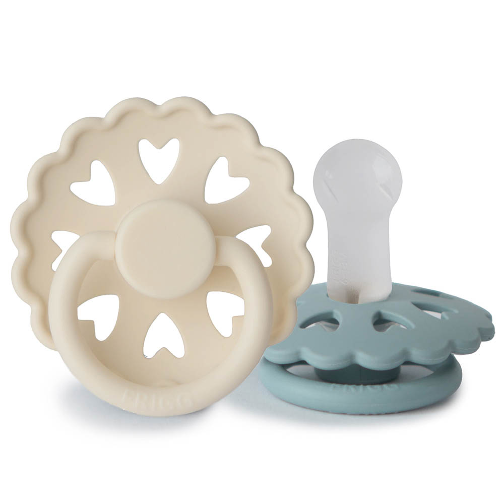 Frigg - Fairytale Silicone Baby Pacifier 6-18M 2-Pack Cream/Stone Blue - Size 2