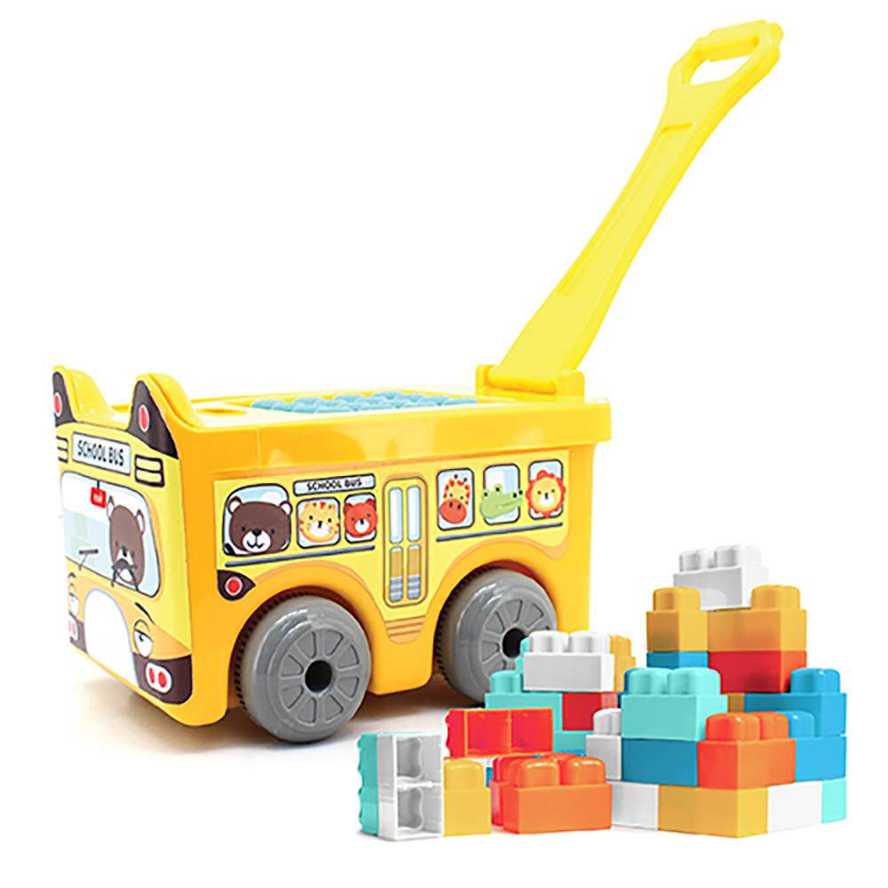 MOON - Little Wagon Blocks Toys for Kids for Ages 18m+ - School Bus - 30 pcs