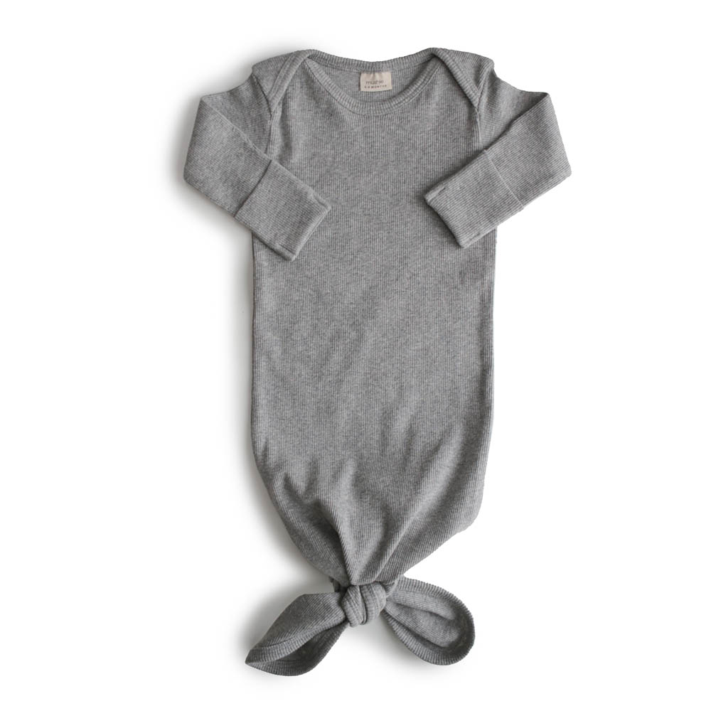 Mushie - Ribbed Knotted Baby Gown Gray Melange