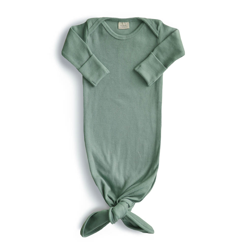 Mushie - Ribbed Knotted Baby Gown Roman Green