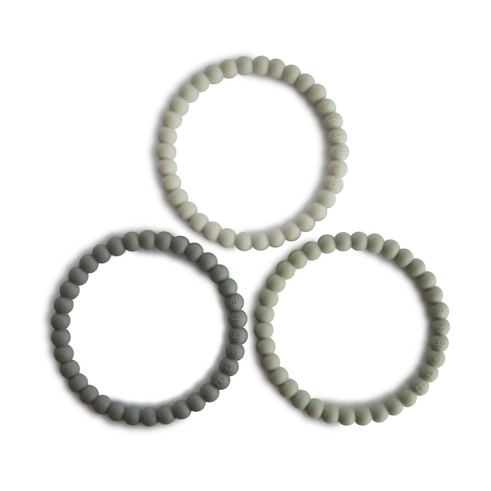 Mushie - Silicone Pearl Teether Bracelets Green Tea/Cool Grey/Sea Salt