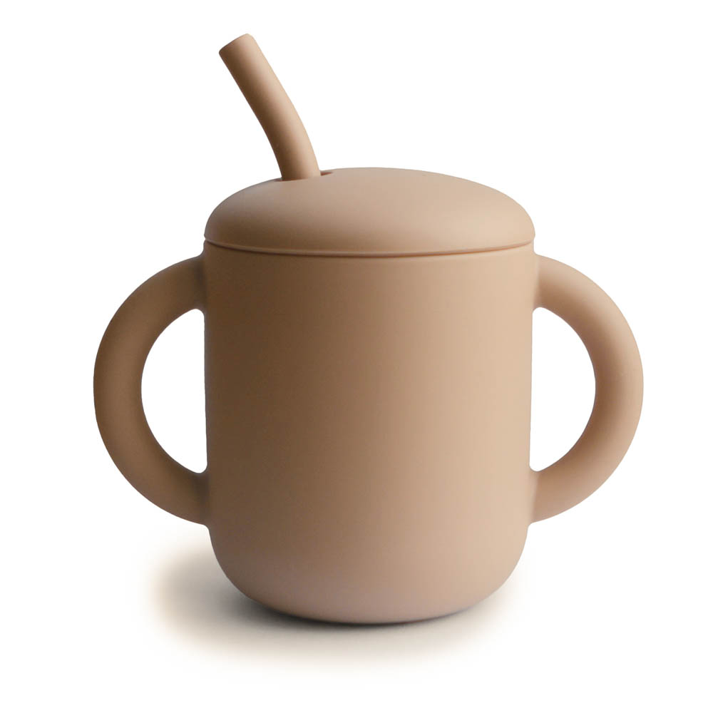 Mushie - Silicone Training Cup + Straw Natural