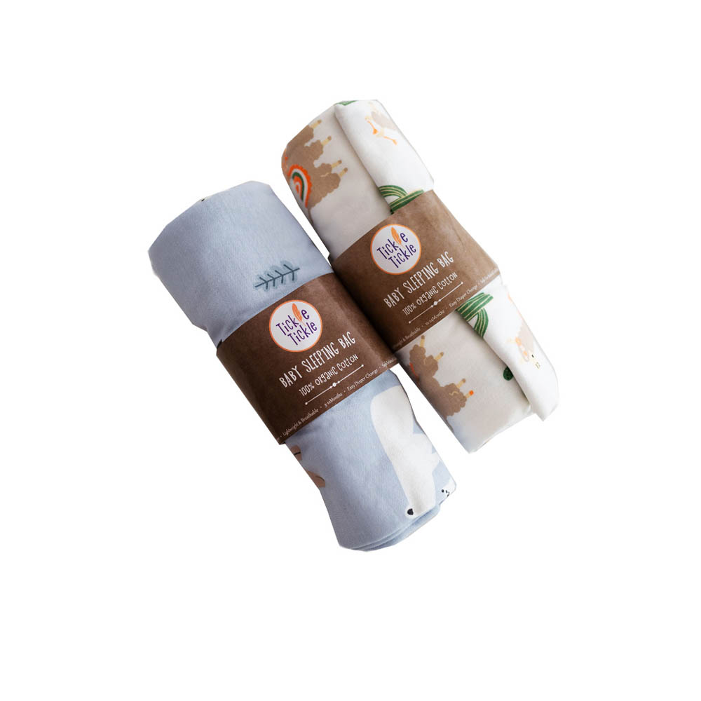 Tickle Tickle - Organic Sleeping Bag -1.0 TOG - Rainbow/Llama Value Pack