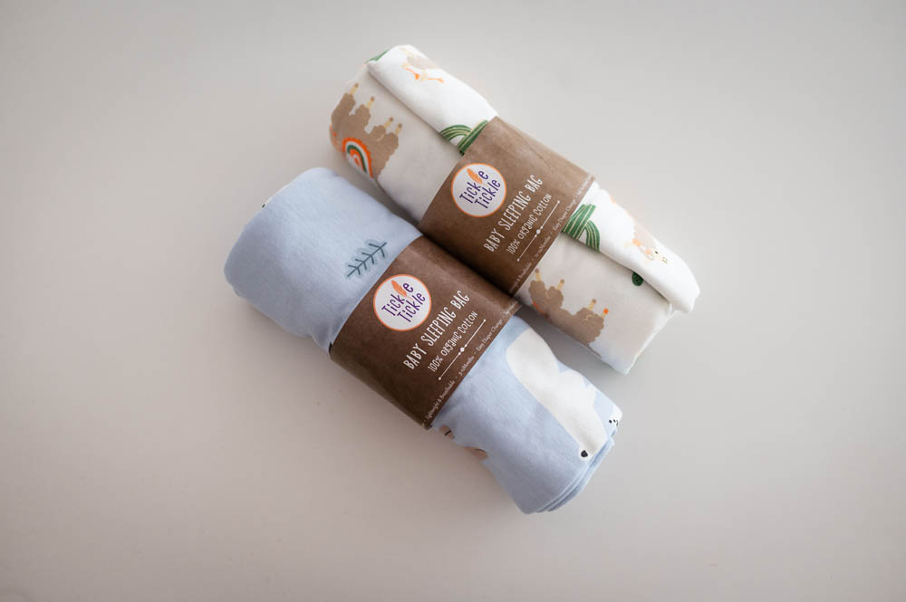 Tickle Tickle - Organic Sleeping Bag -1.0 TOG - Rainbow/Llama Value Pack