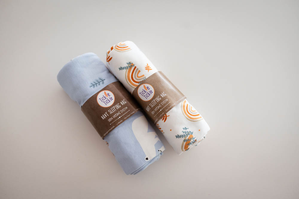 Tickle Tickle - Organic Sleeping Bag -1.0 TOG - Snowfluffs/Llama Value Pack