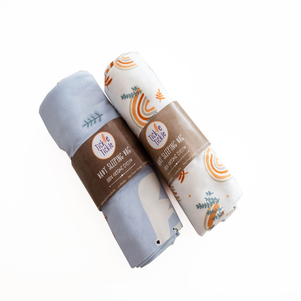 Tickle Tickle - Organic Sleeping Bag -1.0 TOG - Snowfluffs/Llama Value Pack