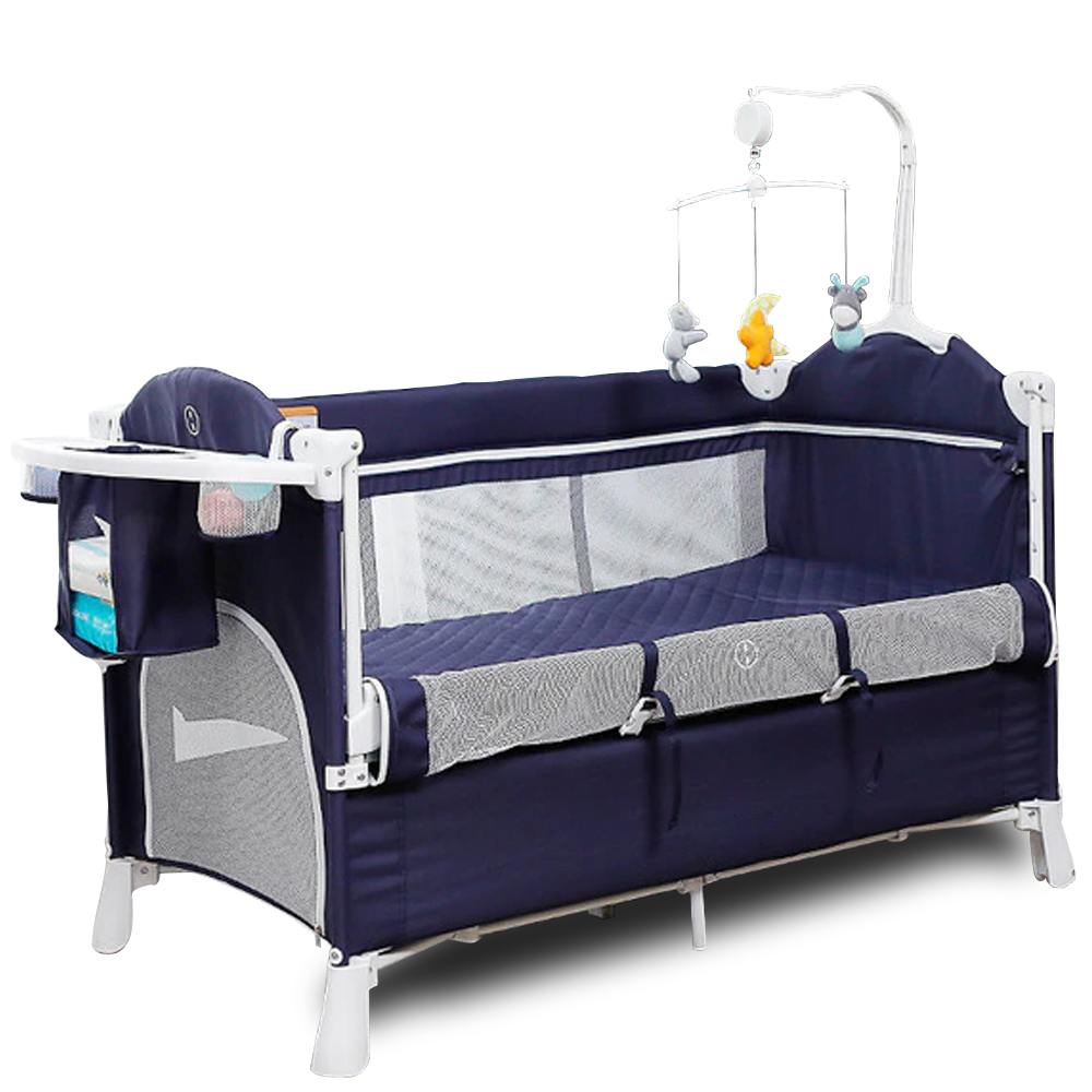 Teknum - 4 in 1 Baby Bedside Co-Sleeper Bassinet and Playpen wt Rocker Navy Blue