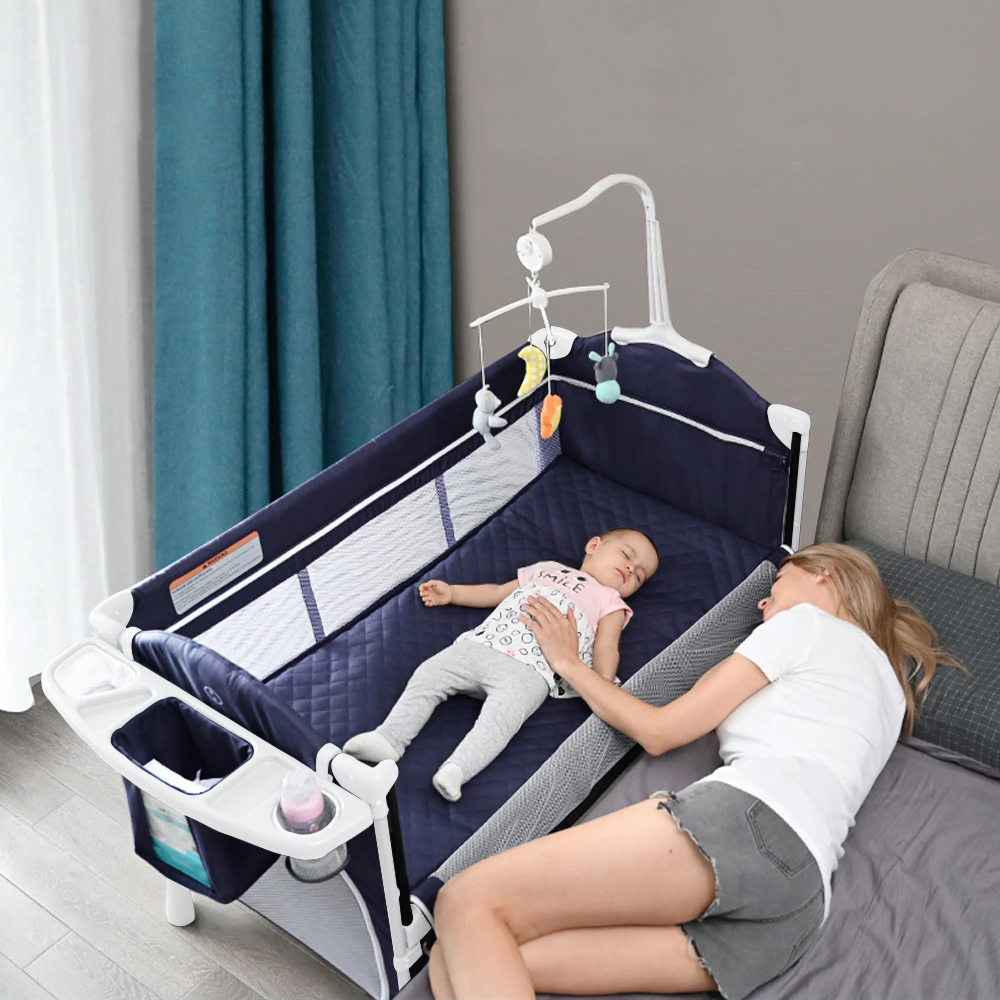 Teknum - 4 in 1 Baby Bedside Co-Sleeper Bassinet and Playpen wt Rocker Navy Blue