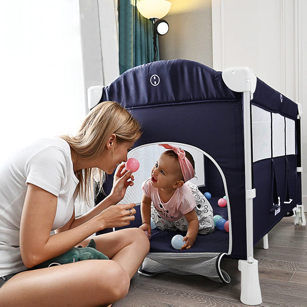 Teknum - 4 in 1 Baby Bedside Co-Sleeper Bassinet and Playpen wt Rocker Navy Blue