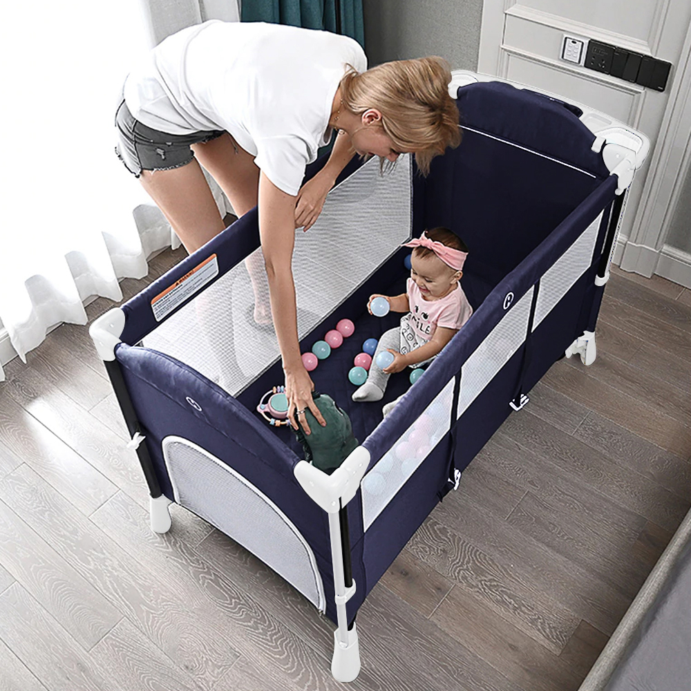 Teknum - 4 in 1 Baby Bedside Co-Sleeper Bassinet and Playpen wt Rocker Navy Blue