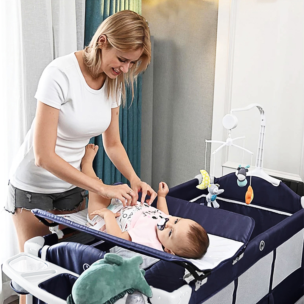 Teknum - 4 in 1 Baby Bedside Co-Sleeper Bassinet and Playpen wt Rocker Navy Blue