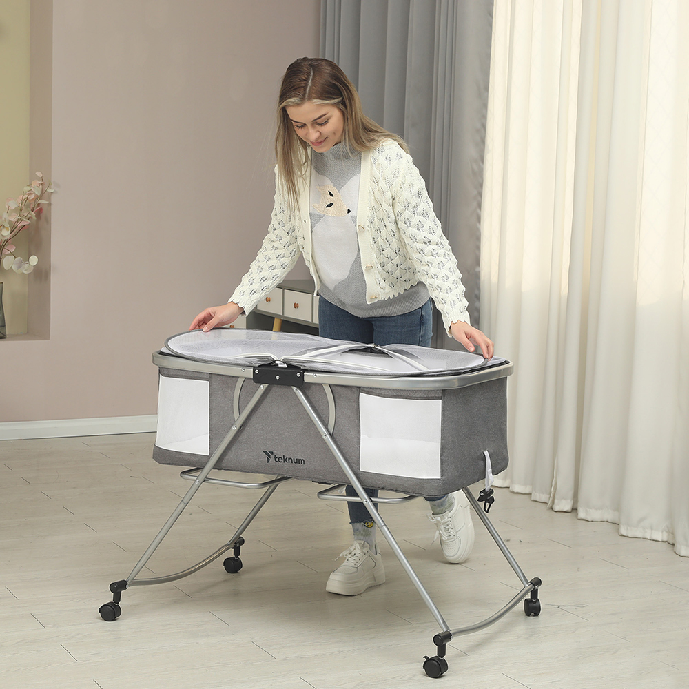 Teknum - 3-IN-1 Baby Cot/Cradle w/ Mosquito net & Wheels - Dark Grey