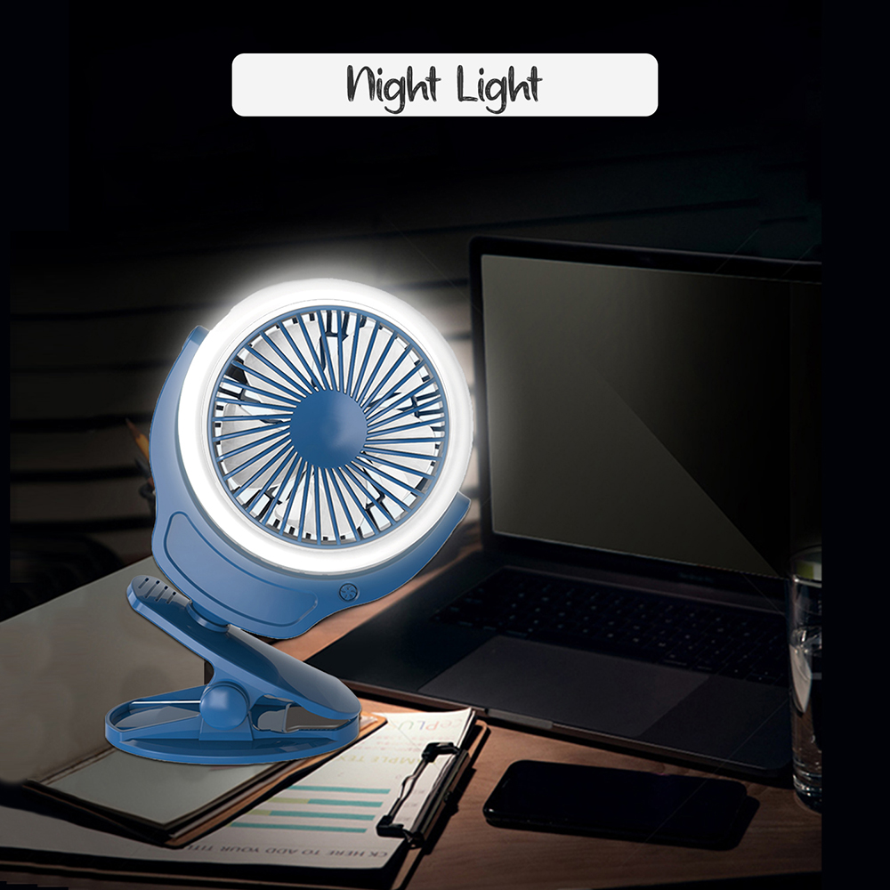 Teknum - 2-IN-1 Stroller USB Charging Fan with Light - Blue