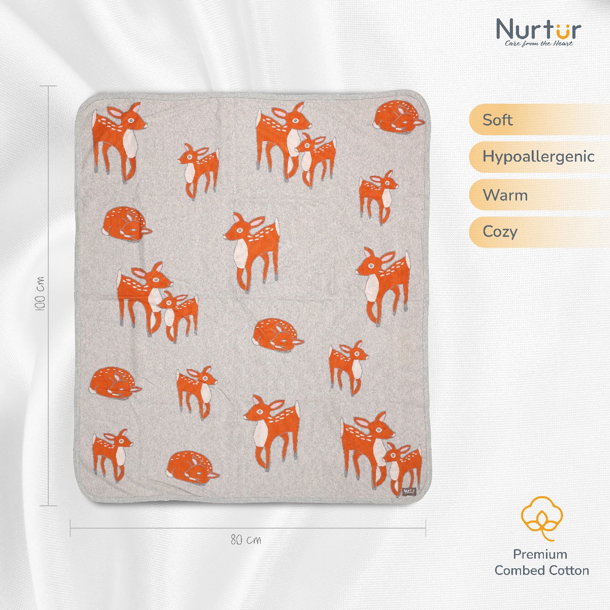 Nurtur - Soft Baby Blankets for Boys & Girls - Orange Deer Blankets
