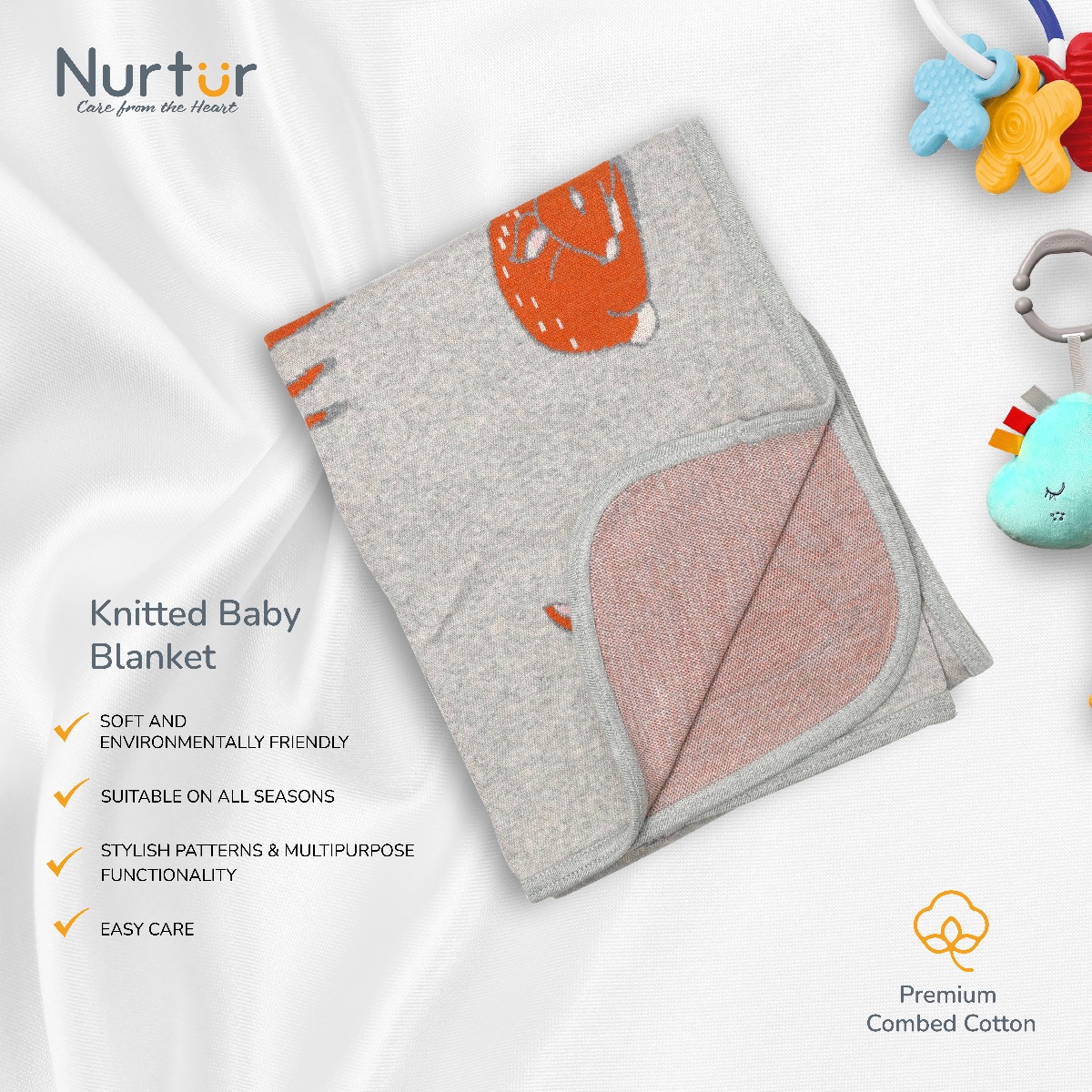 Nurtur - Soft Baby Blankets for Boys & Girls - Orange Deer Blankets