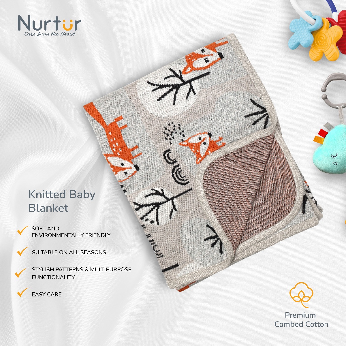 Nurtur - Soft Baby Blankets for Boys & Girls - Fox Blankets