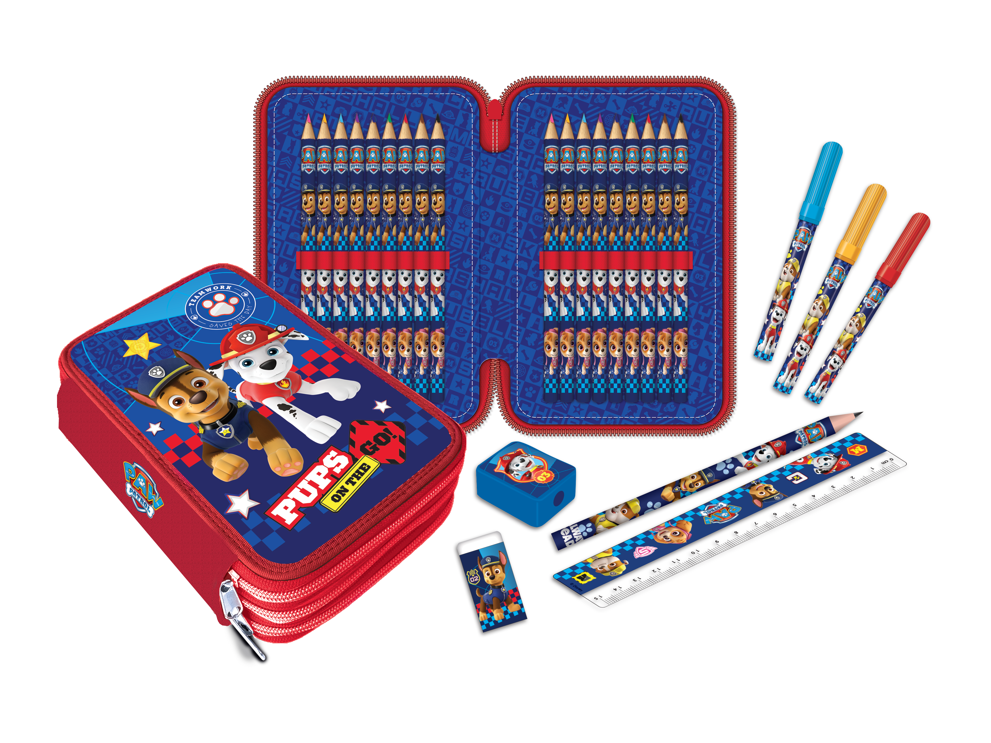 Viacom - Paw Patrol 3 Zippers Pencil Case Filled