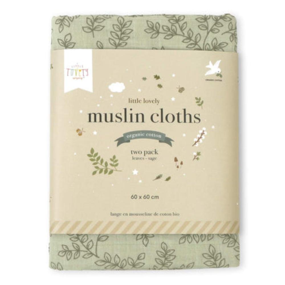 A Little Lovely Company - Muslin Cloth Set of 2 Leaves - Sage