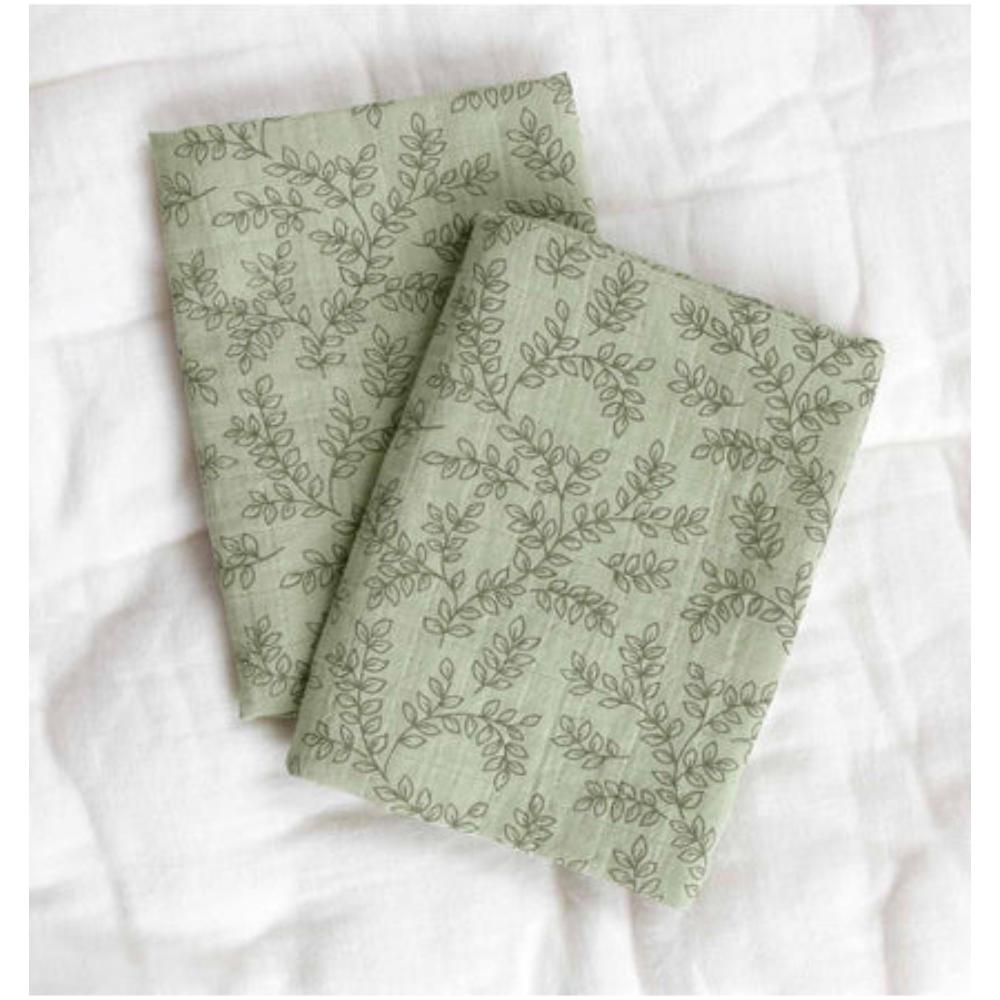 A Little Lovely Company - Muslin Cloth Set of 2 Leaves - Sage
