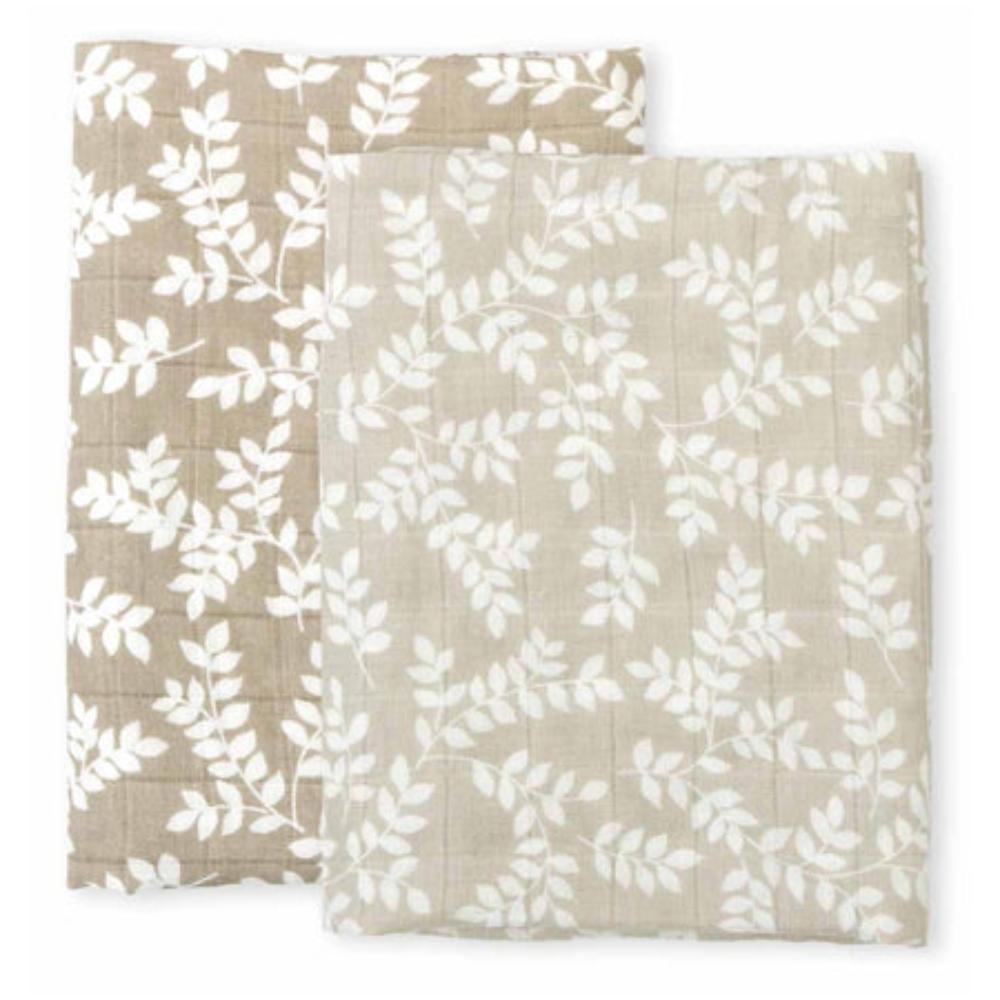 A Little Lovely Company - Muslin Cloth Set of 2 Leaves - Taupe