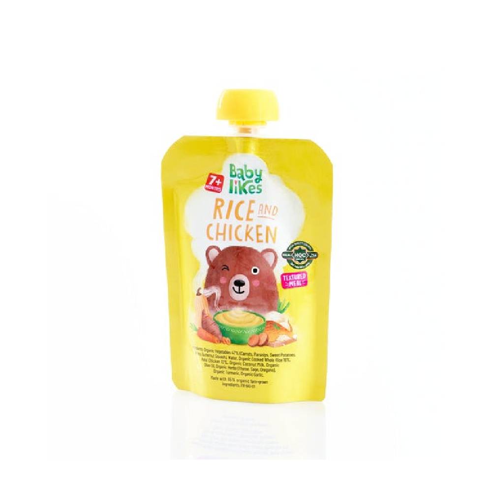 Babylikes - Halal Baby Food Pouch - Rice and Chicken Organic baby puree Stage 2- 130g