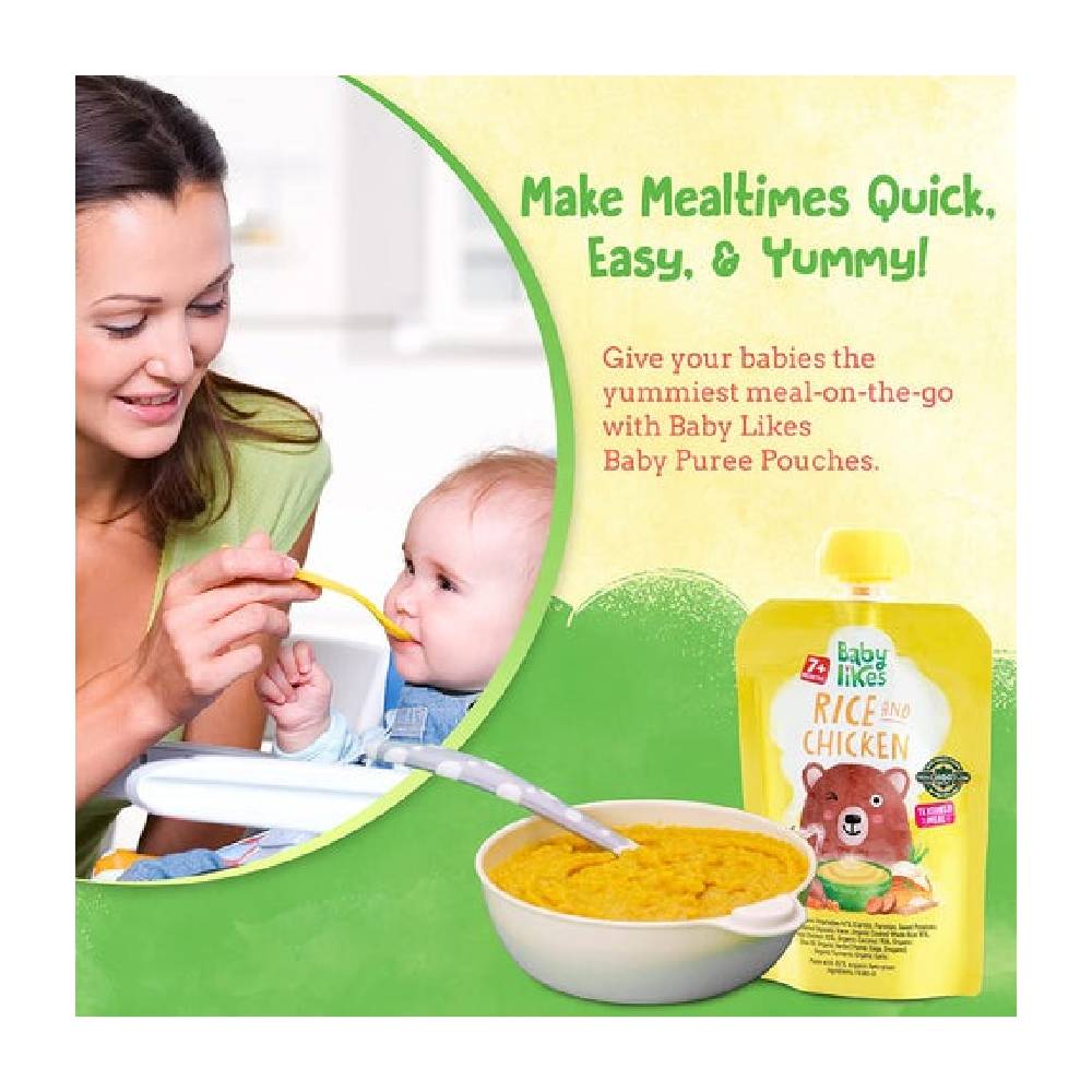 Babylikes - Halal Baby Food Pouch - Rice and Chicken Organic baby puree Stage 2- 130g