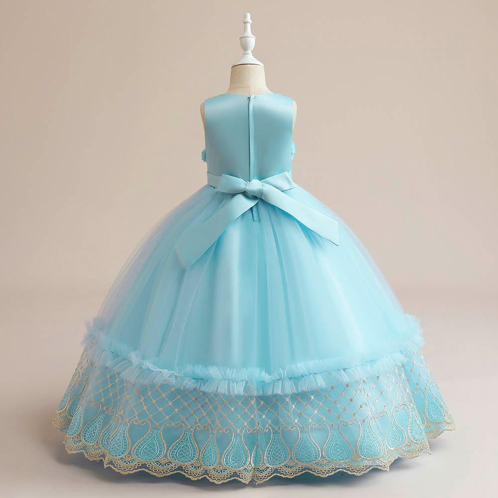 Babyqlo - Beautiful Bow Front Embroidery Mesh Overlay Maxi Gown Party Dress