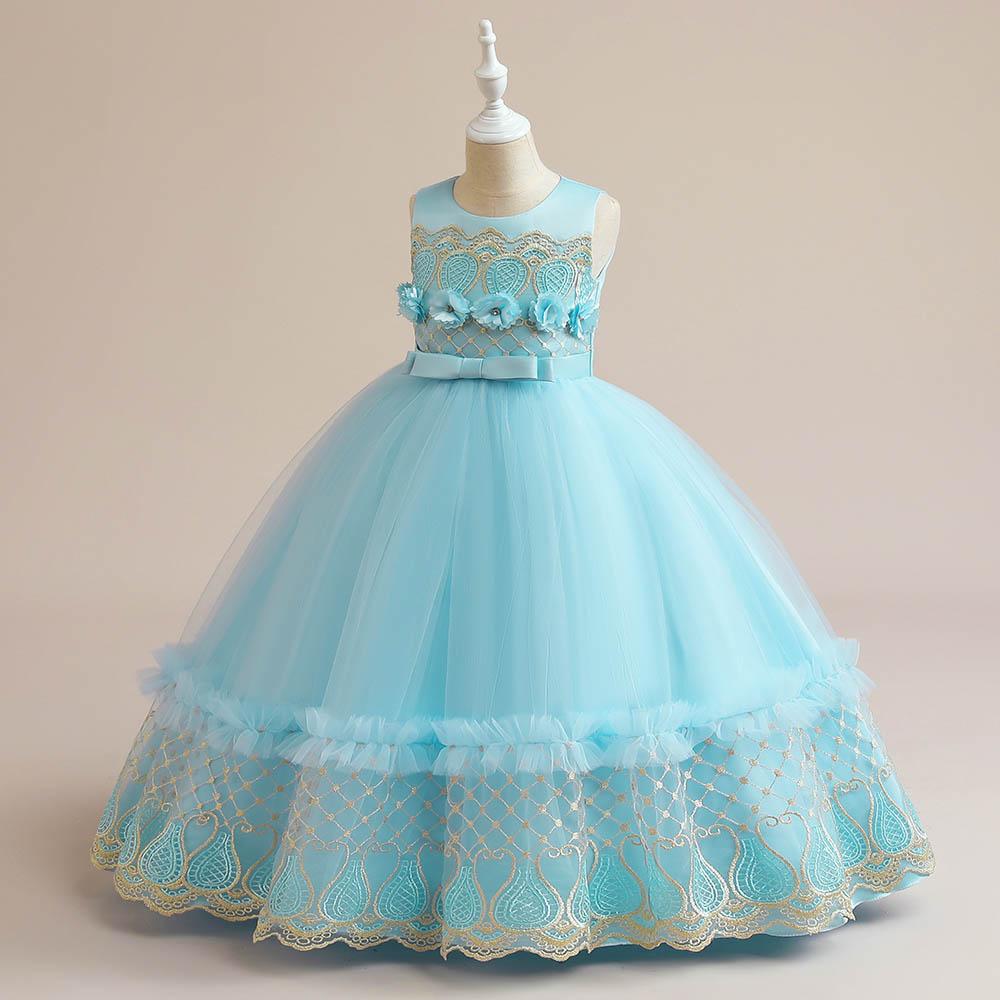 Babyqlo - Beautiful Bow Front Embroidery Mesh Overlay Maxi Gown Party Dress