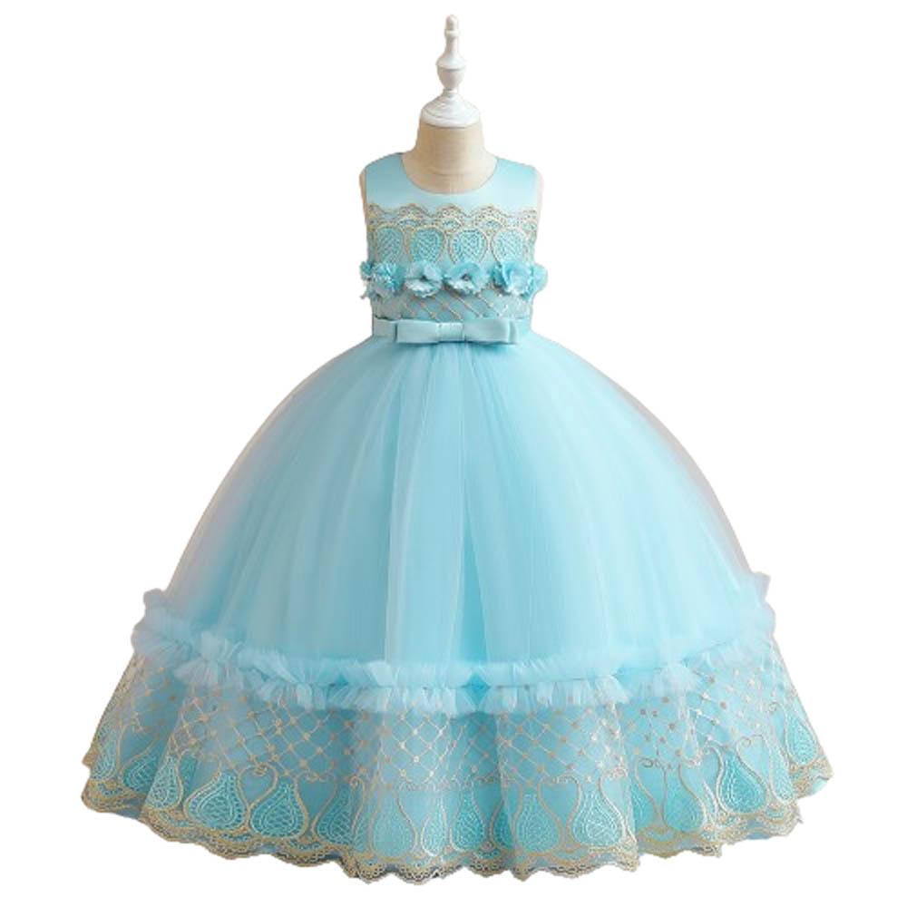Babyqlo - Beautiful Bow Front Embroidery Mesh Overlay Maxi Gown Party Dress