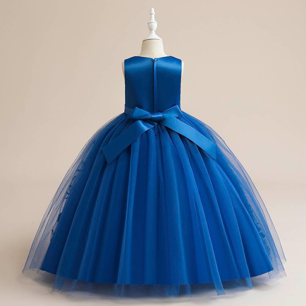 Babyqlo - Beautiful Embroidery Mesh Overlay Maxi Gown Party Dress - Royal Blue