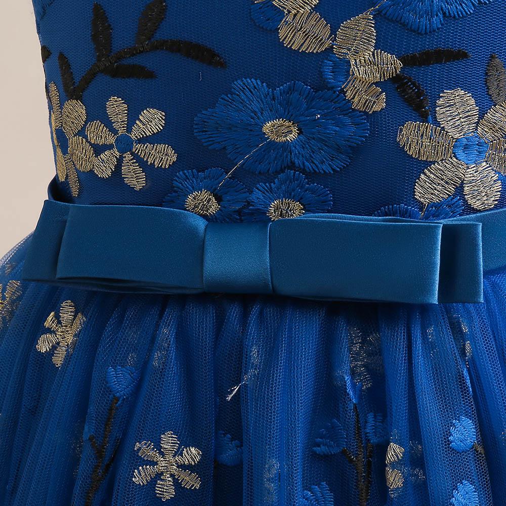 Babyqlo - Beautiful Embroidery Mesh Overlay Maxi Gown Party Dress - Royal Blue