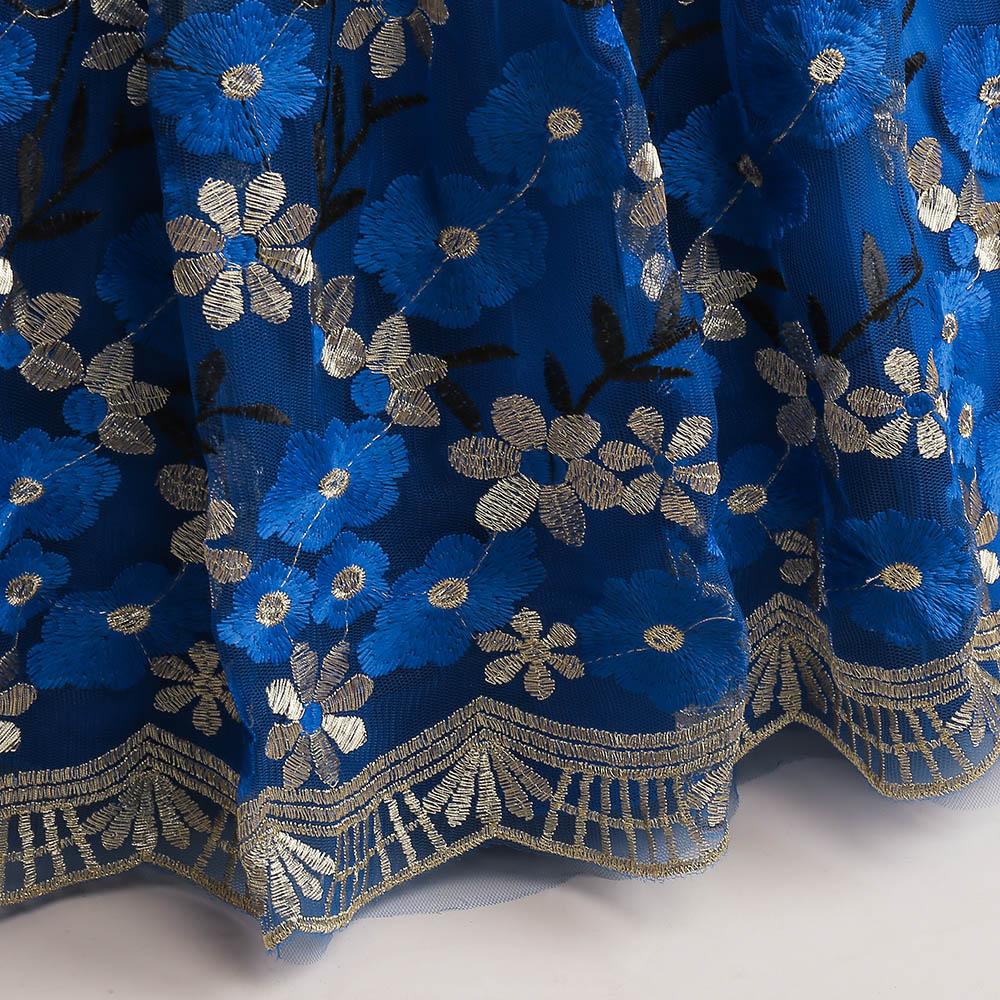 Babyqlo - Beautiful Embroidery Mesh Overlay Maxi Gown Party Dress - Royal Blue
