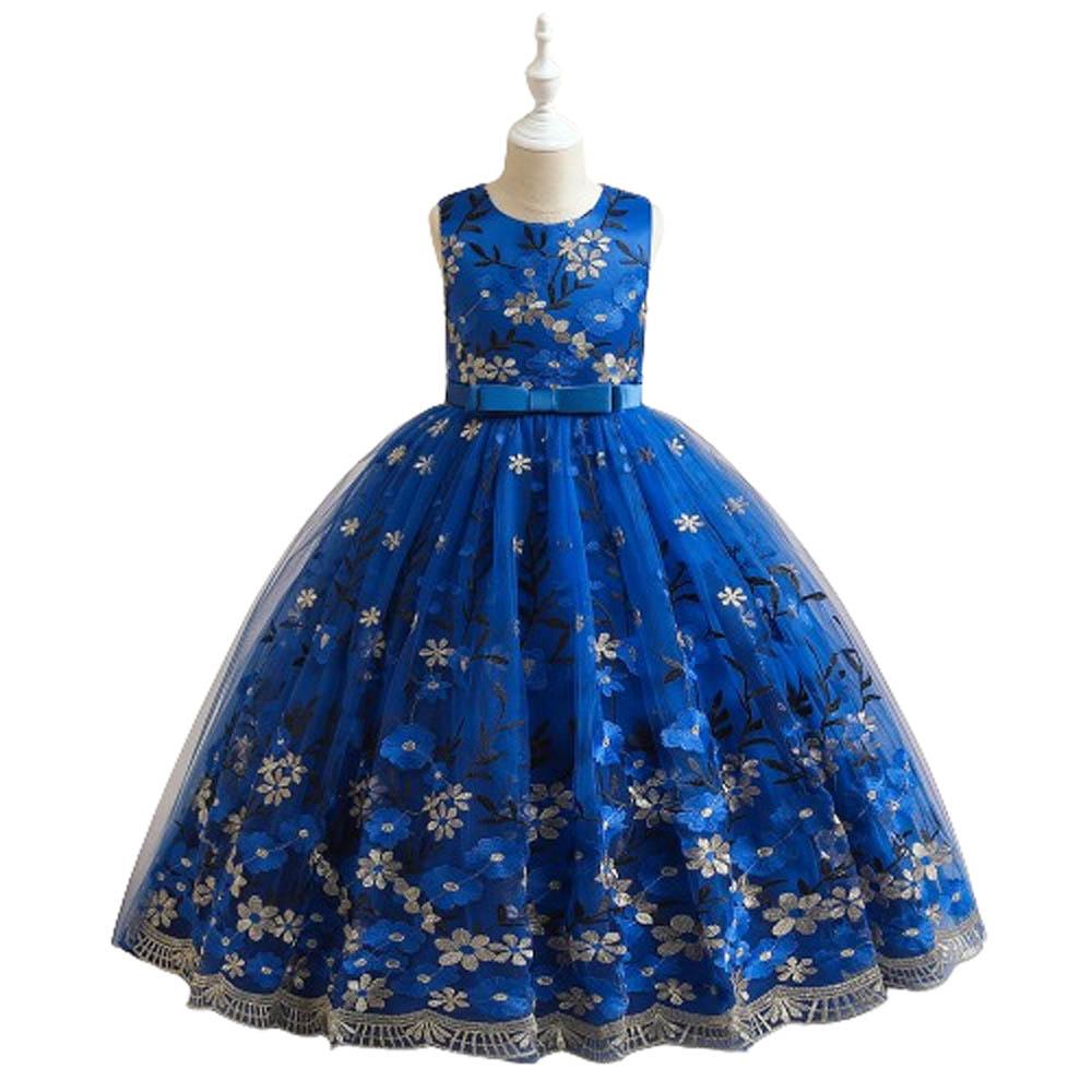 Babyqlo - Beautiful Embroidery Mesh Overlay Maxi Gown Party Dress - Royal Blue