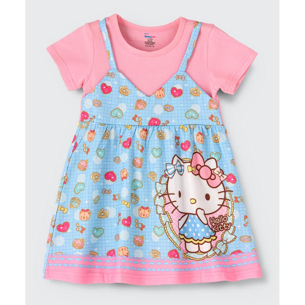 Babyqlo - Character Kitty Printed Spaghetti Strap Dress With Attached Tees For Girls - Pink