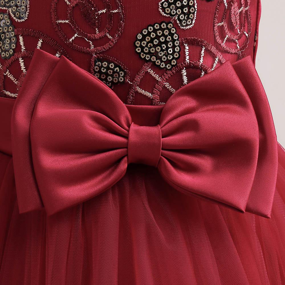 Babyqlo - Frilled Sequins Embroidery and Bow Maxi Gown Party Dress For Girls - Red