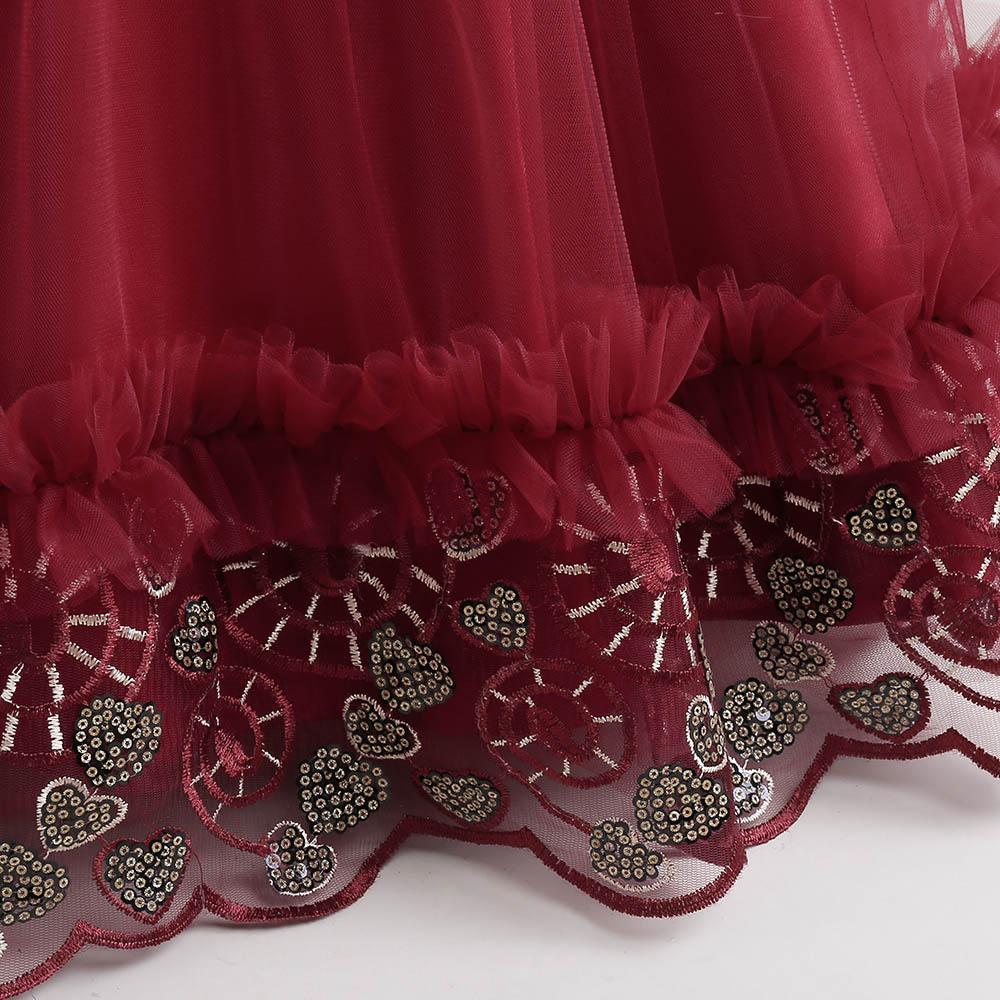 Babyqlo - Frilled Sequins Embroidery and Bow Maxi Gown Party Dress For Girls - Red