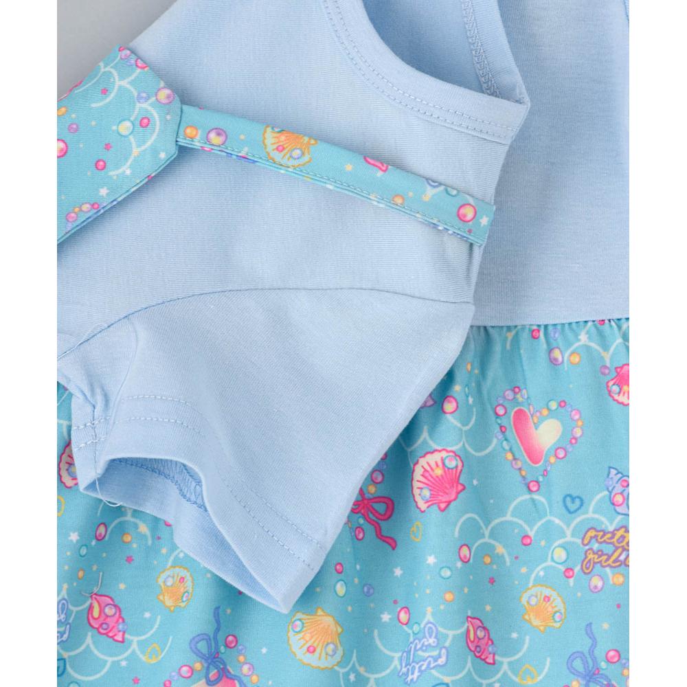 Babyqlo - Mermaid Printed Spaghetti Strap Dress With Attached Tees For Girls - Sky Blue