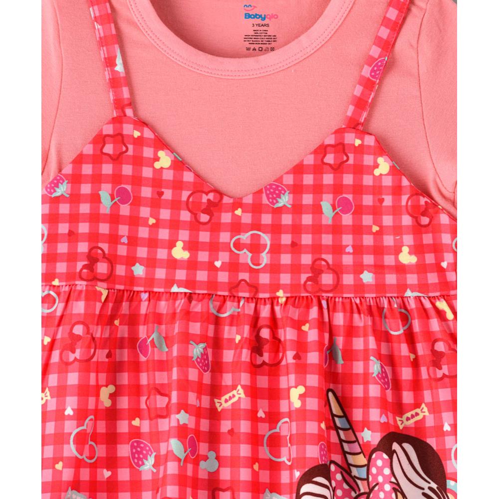 Babyqlo - Minnie Printed Spaghetti Strap Dress With Attached Tees For Girls - Red