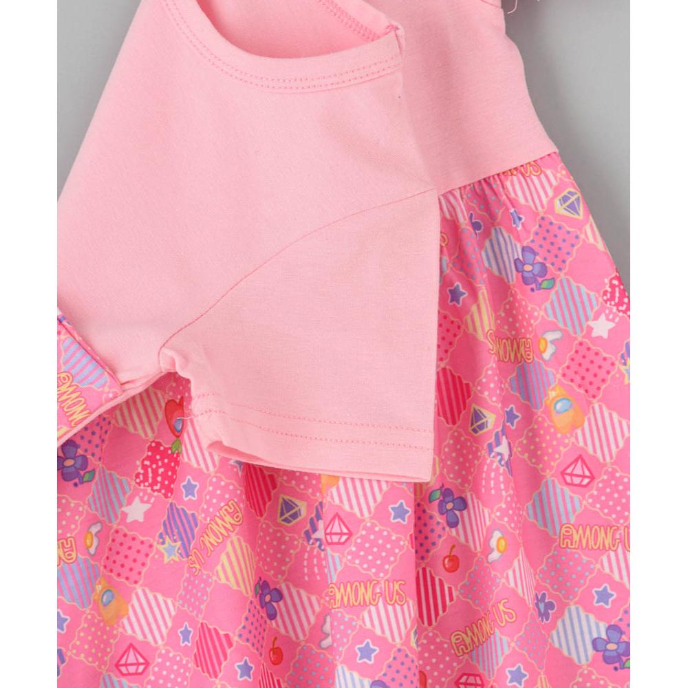 Babyqlo - One Shoulder Printed Spaghetti Dress With Attached T-shirt For Girls - Pink