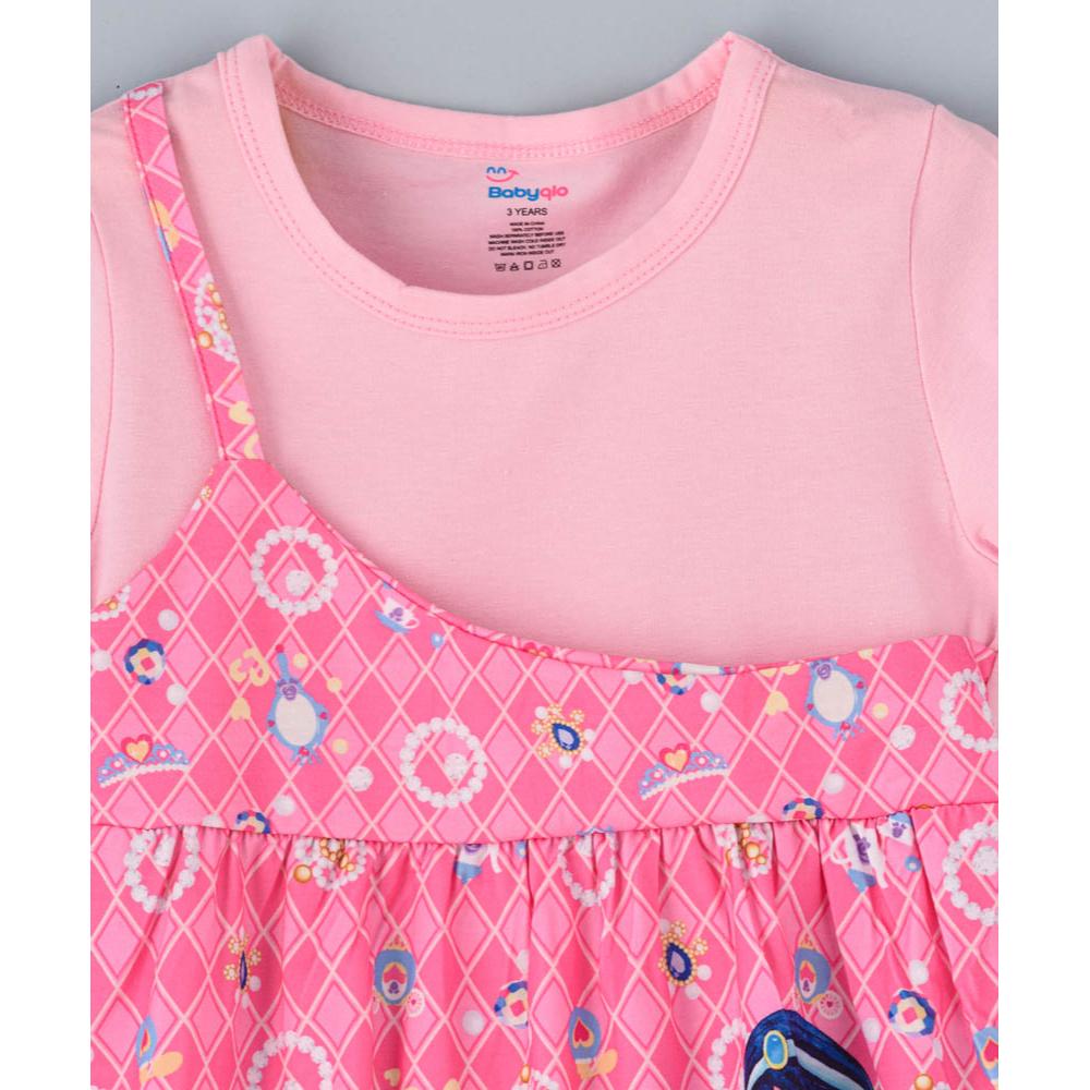 Babyqlo - Princess Printed Spaghetti Dress With Attached T-shirt For Girls - Pink