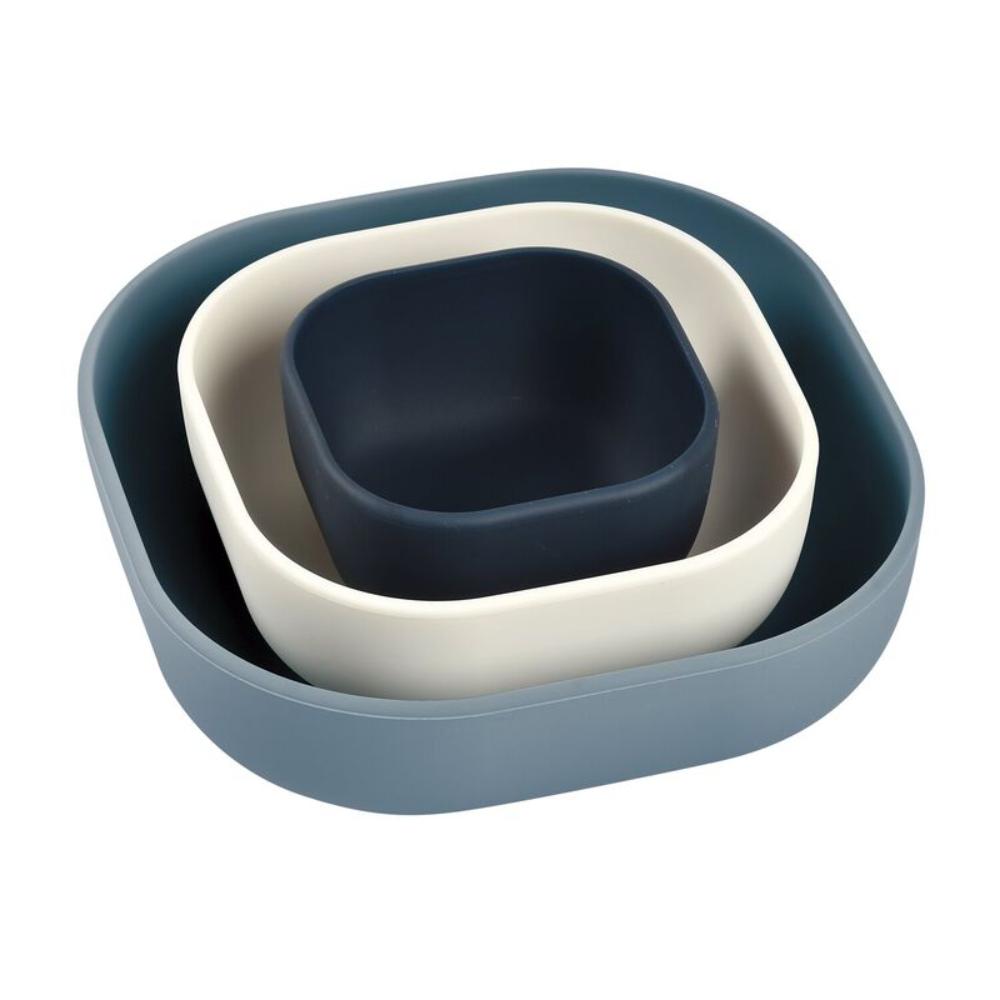 Beaba - Silicone Nesting Bowl Set - Night Blue Cotton Baltic Blue - 3 Pcs