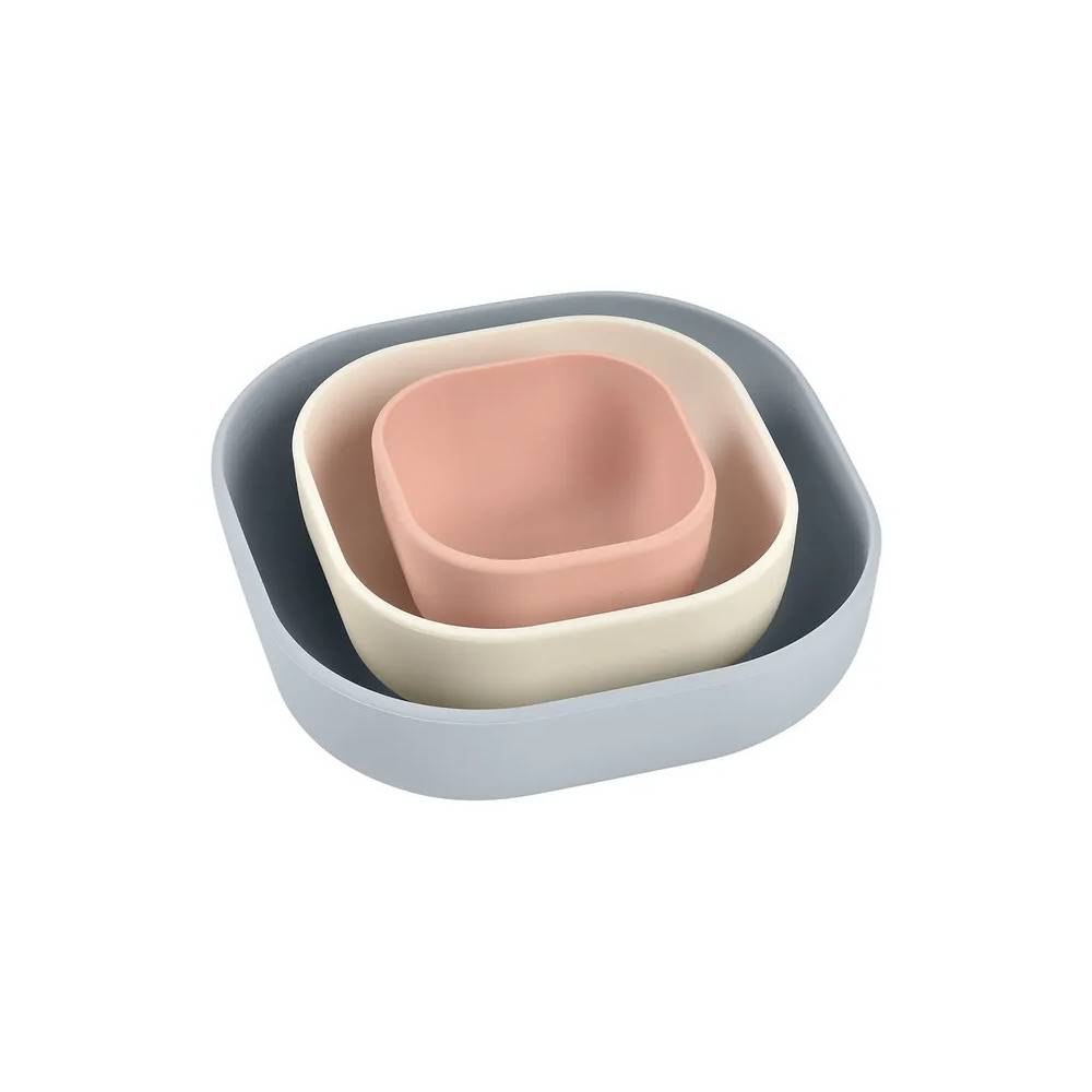 Beaba - Silicone Nesting Bowl Set - Velvet Grey Cotton Dusty Rose - 3 Pcs