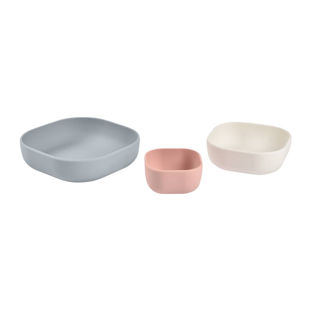 Beaba - Silicone Nesting Bowl Set - Velvet Grey Cotton Dusty Rose - 3 Pcs