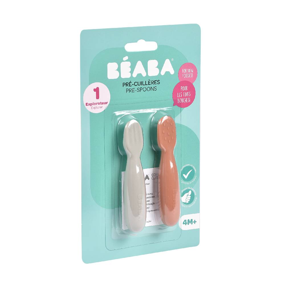 Beaba - Silicone Pre-Spoons - Set of 2 - Terracotta Velvet Grey