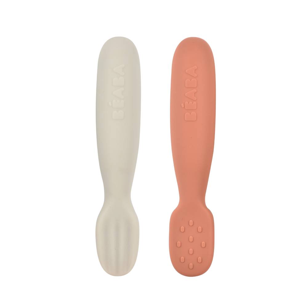 Beaba - Silicone Pre-Spoons - Set of 2 - Terracotta Velvet Grey