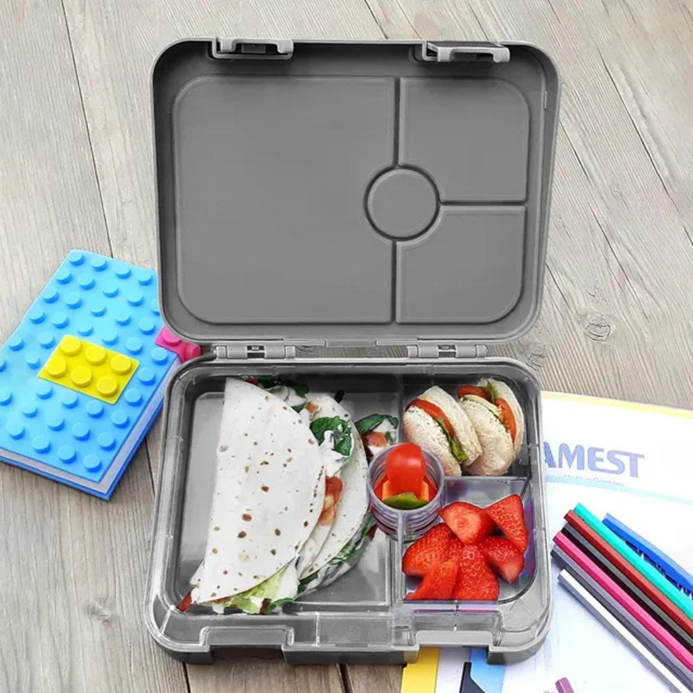 Eazy Kids - 4 Compartment Bento Lunch Box - Love Saudi Grey