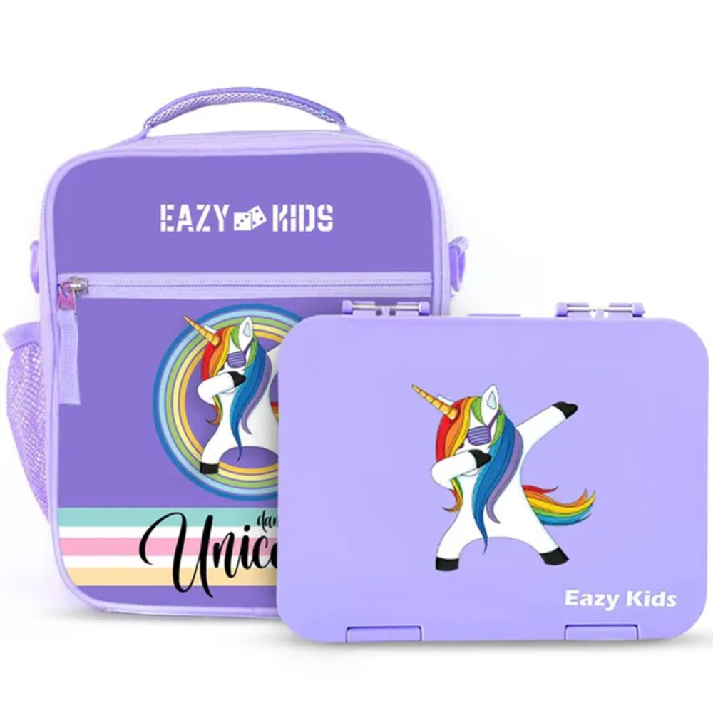 Eazy Kids - Bento Boxes with Insulated Lunch Bag - Unicorn Purple