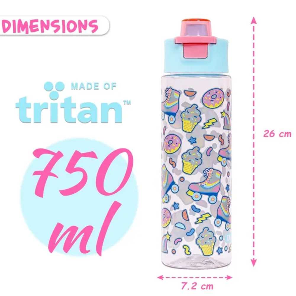 Eazy Kids - Gen Z Skater Tritan Water Bottle with Lid 750ml - Blue