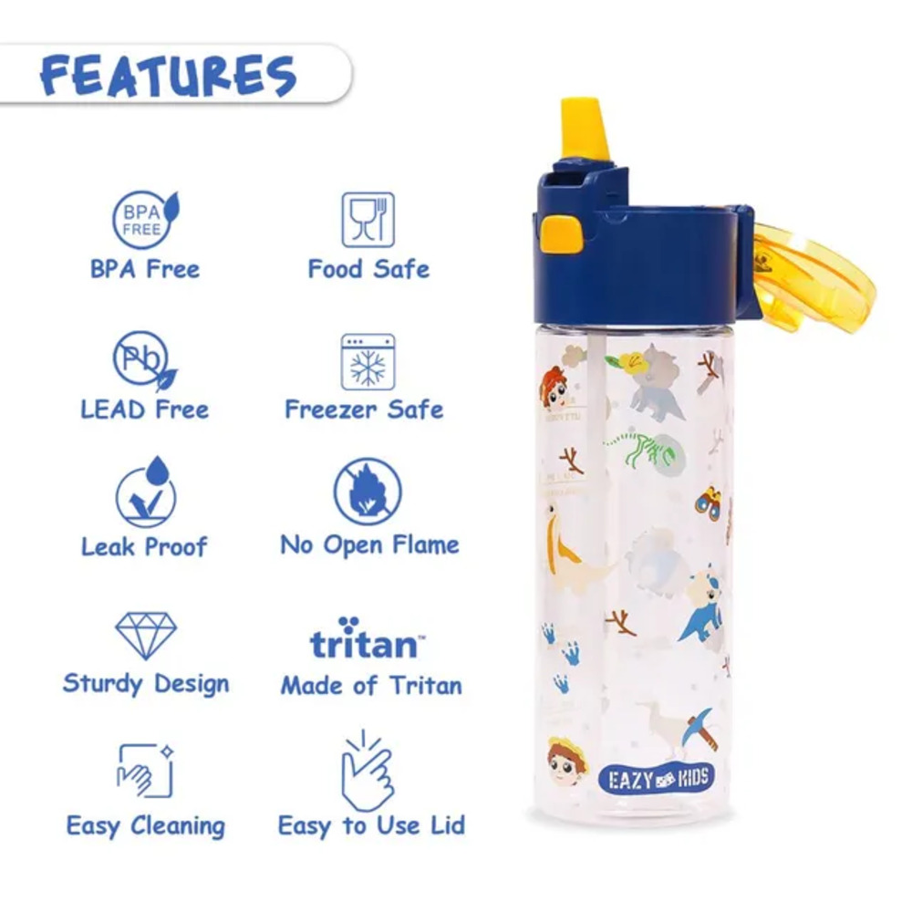 Eazy Kids - T-Rex Tritan Water Bottle with Snack Box 450ml - Blue